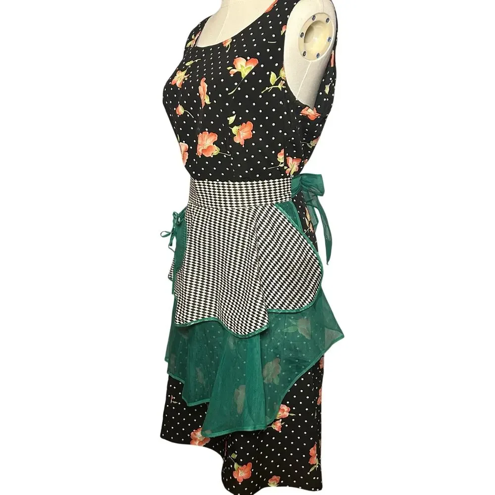 VTG 1950s Harlequin Organza Hostess Apron Green Sheer Ruffle Miu Miu Style OS